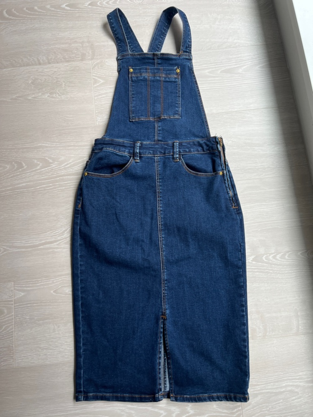 Denim Overall Pinafore Skirt - Dark Blue